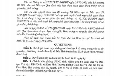 Quyết định về việc phê duyệt danh mục Sách giáo khoa lớp 9.